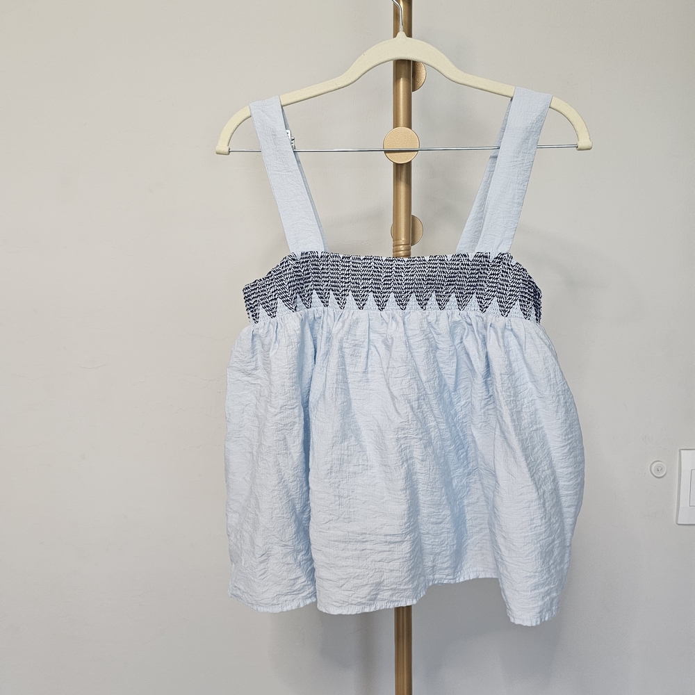 Jacqui E Sky‎ Blue Smocked Blouse